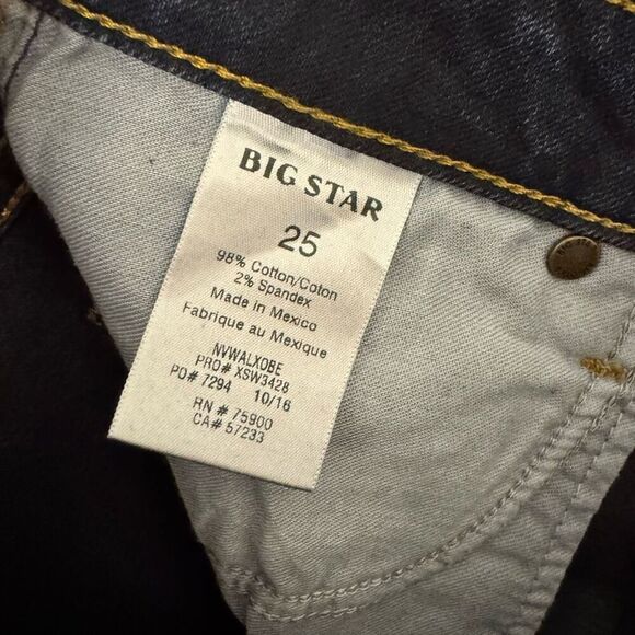 Big Star 10 Alex Skinny Jeans Dark Wash Pocket w/ Blue Embroidered Stars Size 25 - Picture 5 of 6
